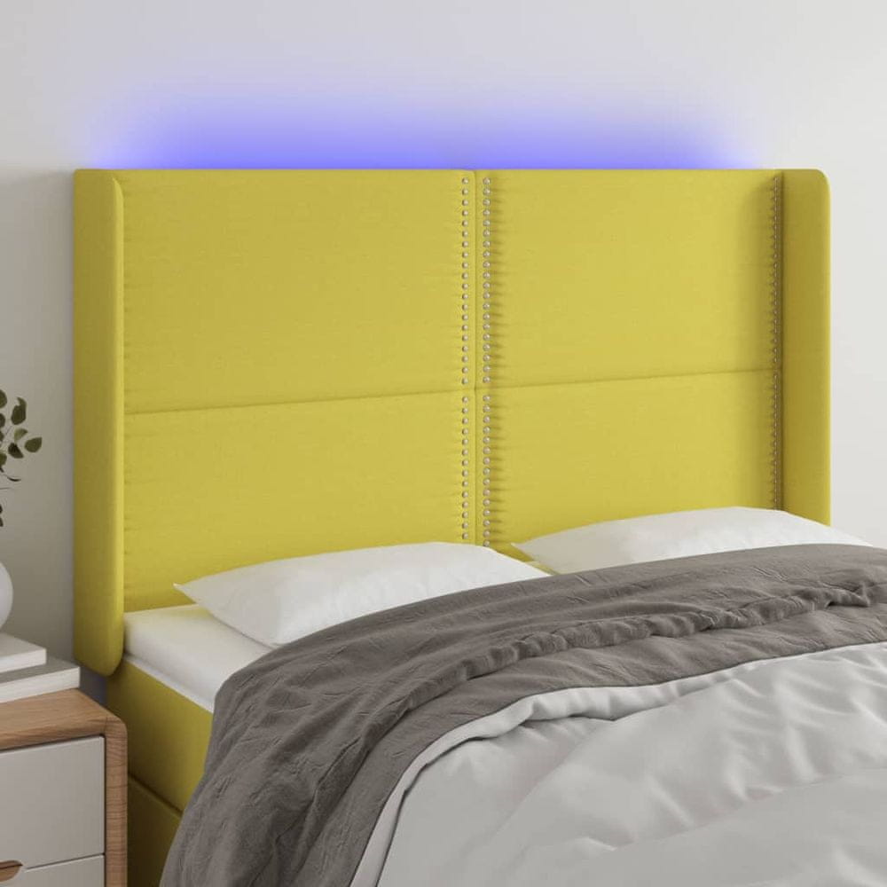 Vidaxl Čelo postele s LED zelené 147x16x118/128 cm látka